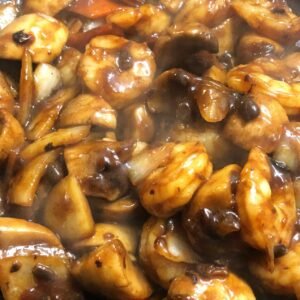 45.King Prawns with Mushroom in Black Bean Sauce 士毛大下