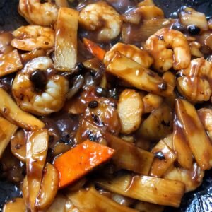48.King Prawns with Bamboo Shoot,Water Chestnut in Black Bean Sauce 士竹馬大下